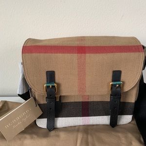 Burberry Unisex Camel Baildon House-Check Bag